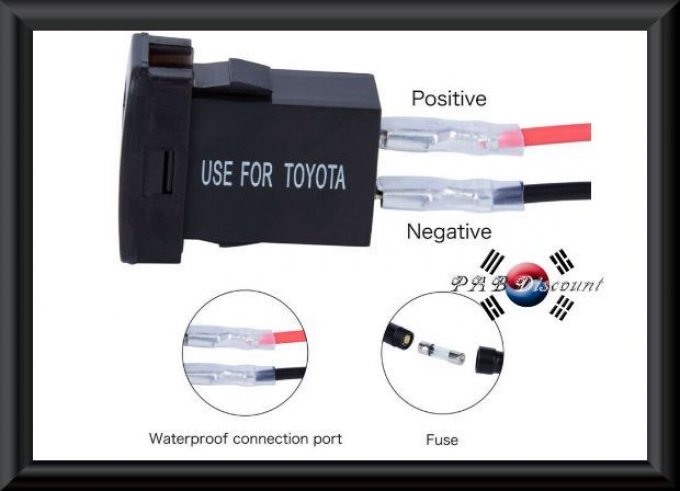 Faux Bouton double prise USB avec indicateur de voltage, avec fusible